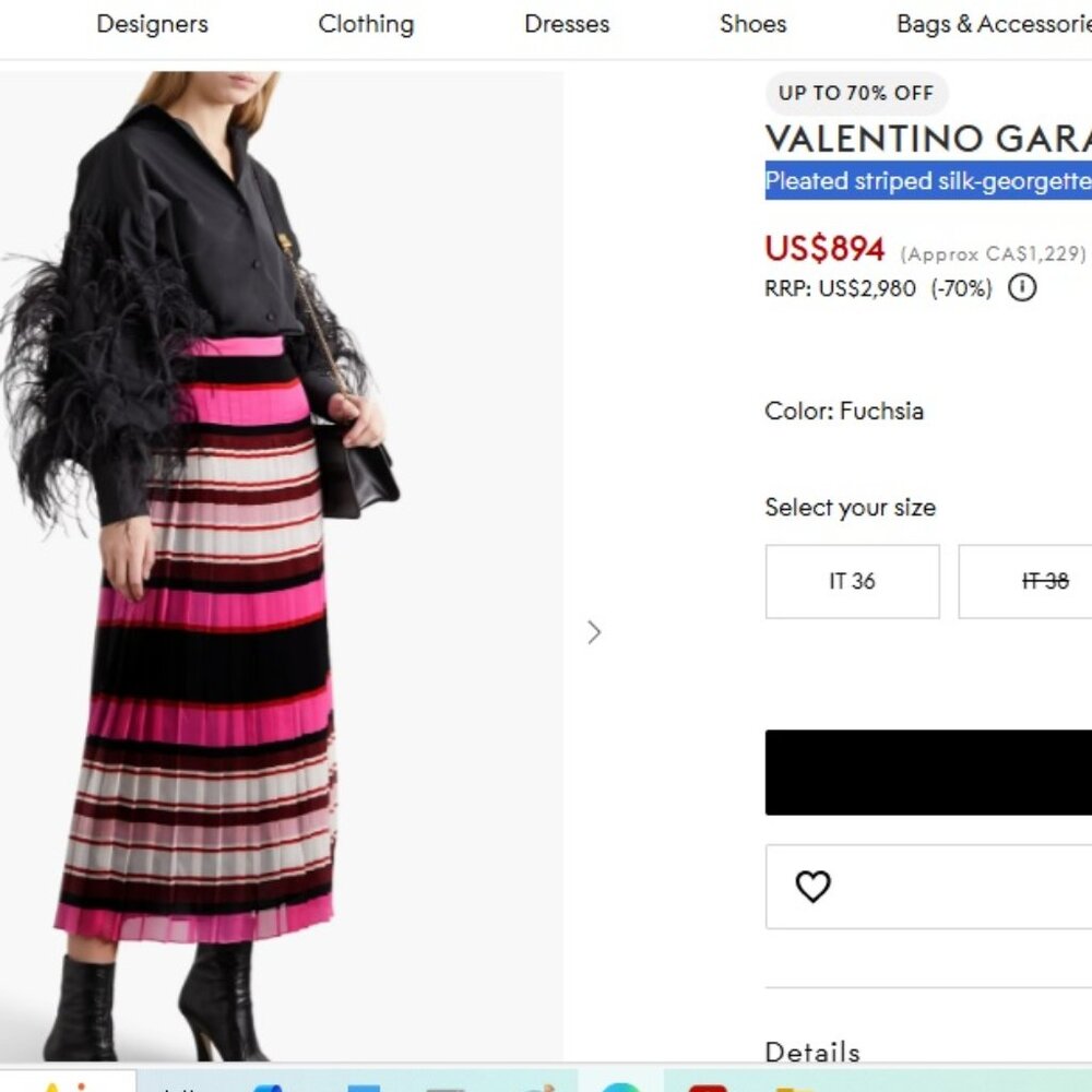Valentino ! Pleated striped silk-georgette midi skirt (42)